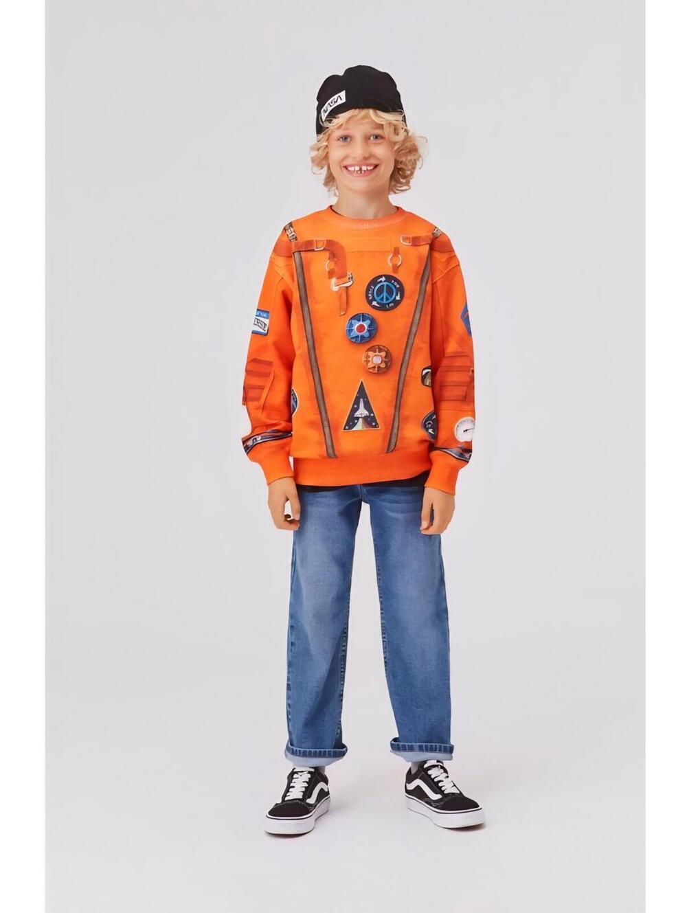 Molo Memphis Kids Space-Themed Orange Sweatshirt Youth 12